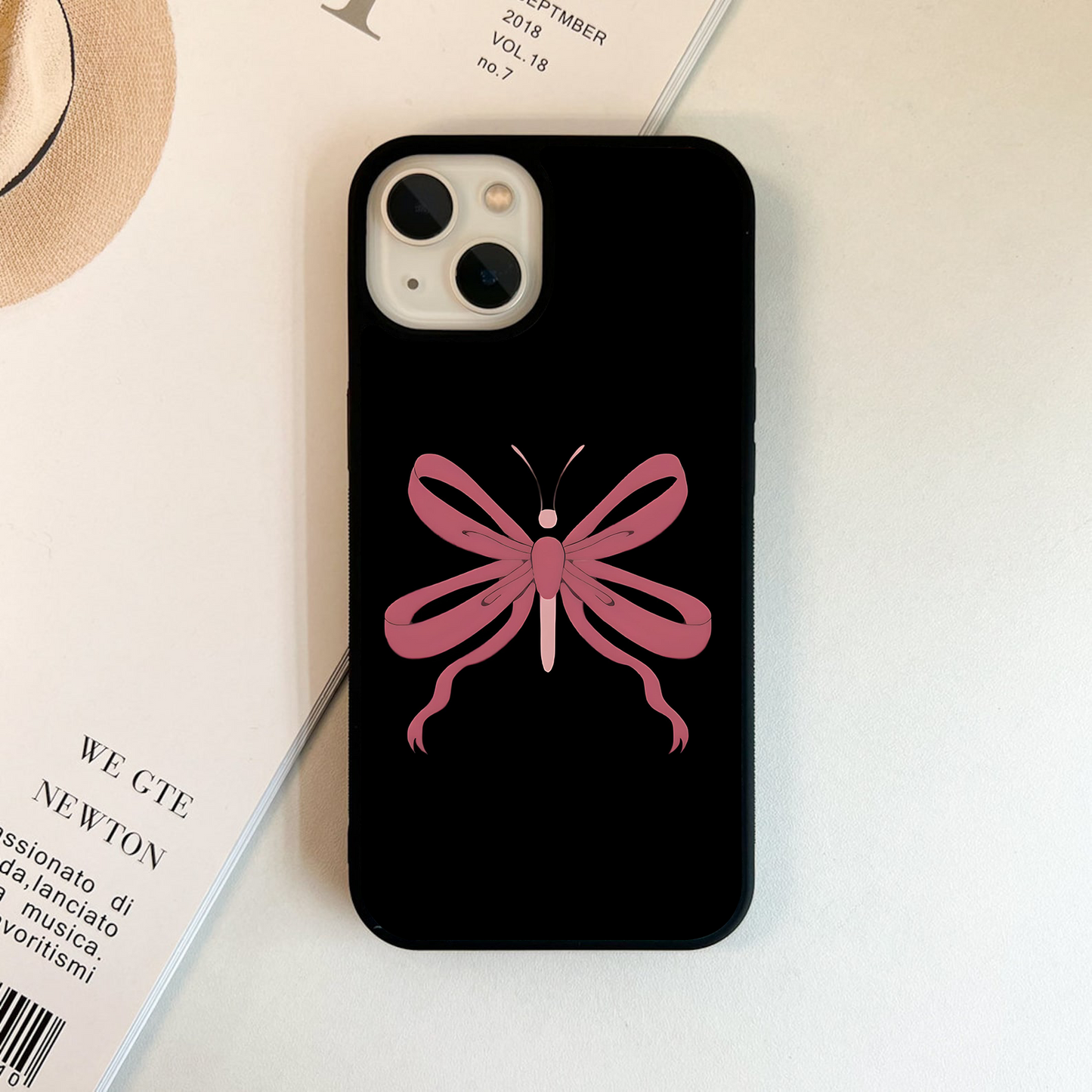 Pink Ribbon Butterfly Glass Case