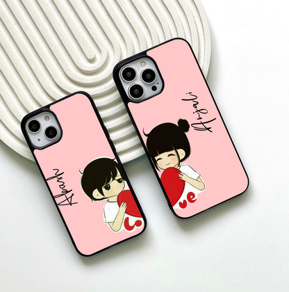 Custom Name Love Couple Glass Case ( 2 FREE Keychains )