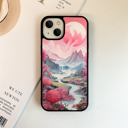 Pink Peaceful Scenery Glass Case