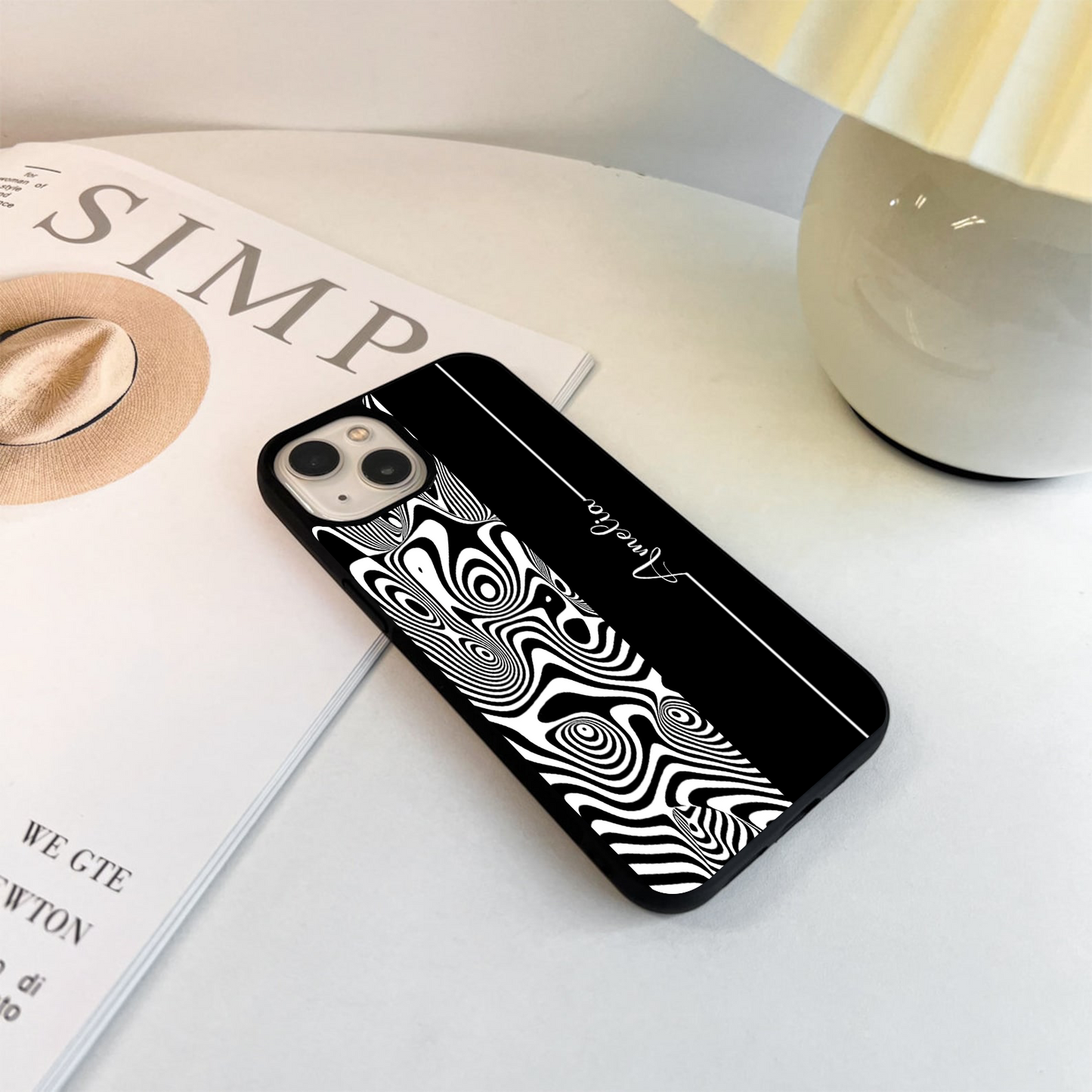 Abstract Black and White Custom Name Glass Case