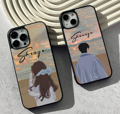 Matching Couple 2 Glass Case ( 2 FREE Keychains )