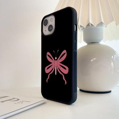 Pink Ribbon Butterfly Glass Case