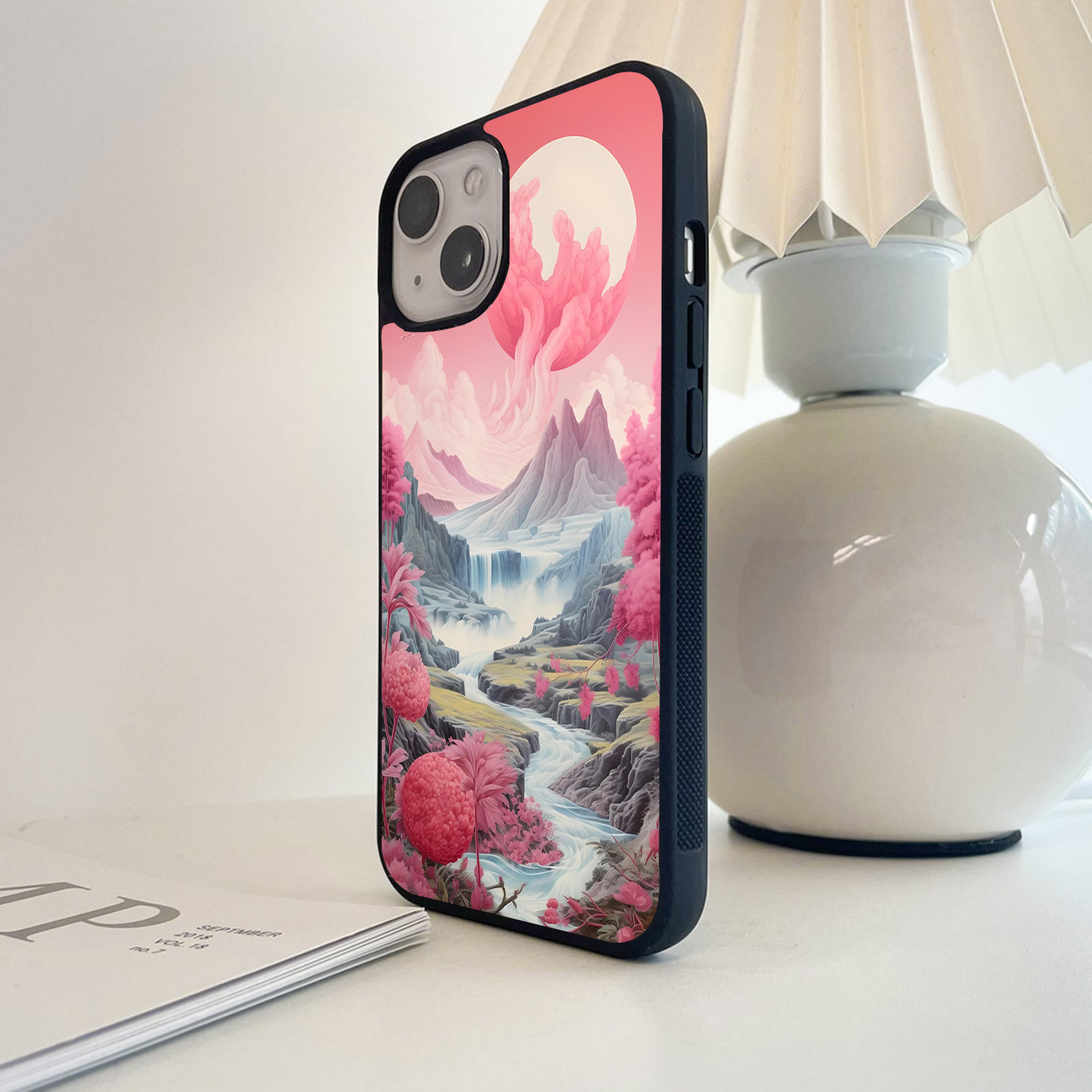 Pink Peaceful Scenery Glass Case