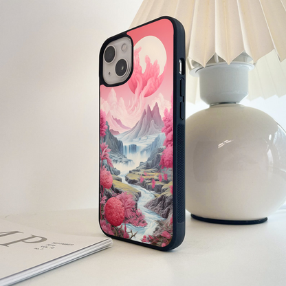Pink Peaceful Scenery Glass Case