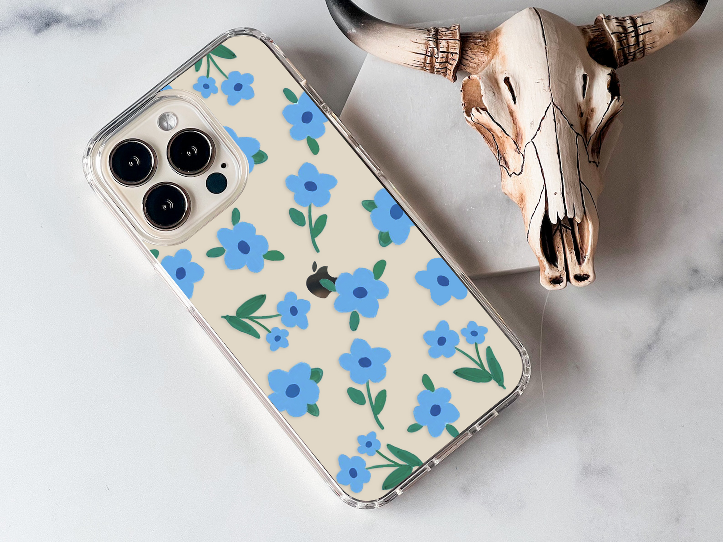 Cute Blue Small Flower Clear Silicon Case Cover