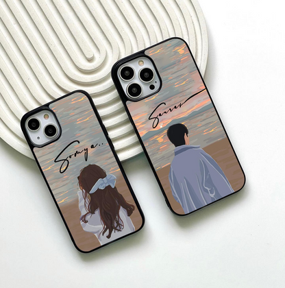 Matching Couple 2 Glass Case ( 2 FREE Keychains )