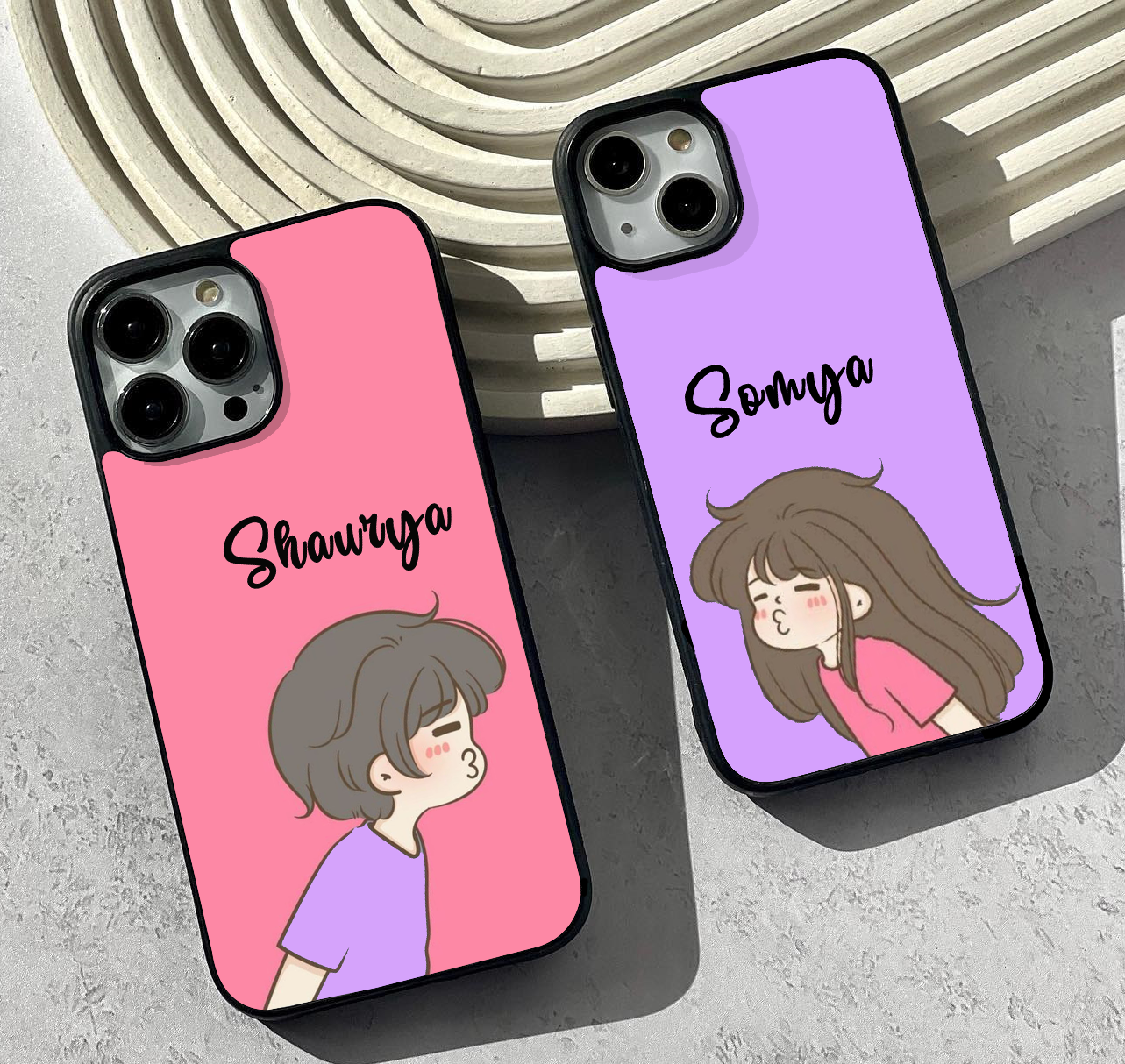 Matching Couple 3 Glass Case ( 2 FREE Keychains )