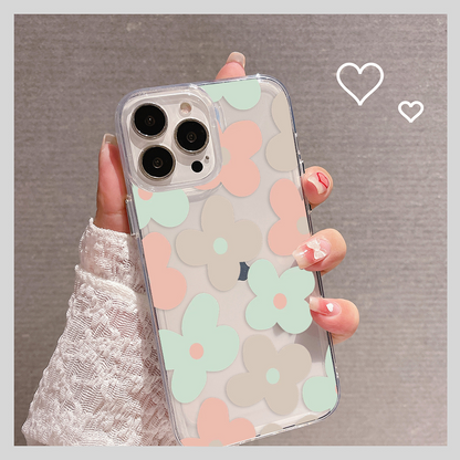 Peach and Green Flower Pattern Clear Silicon Case Cover