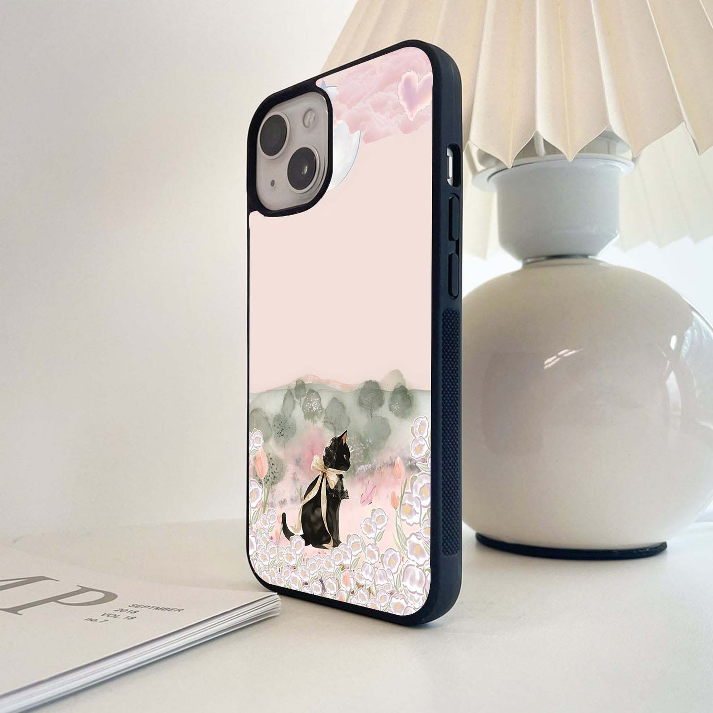 Cat Moonlit Garden Glass Case