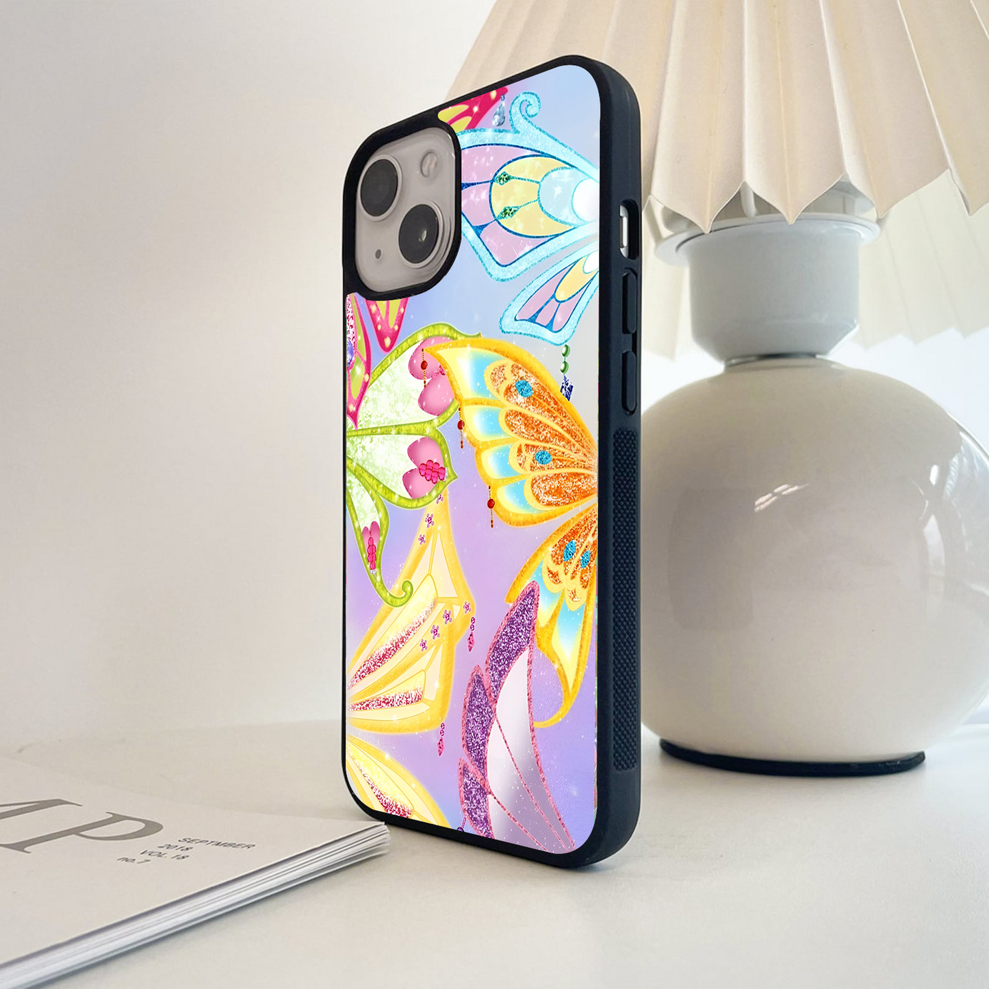 Butterfly Glitter Wings Glass Case