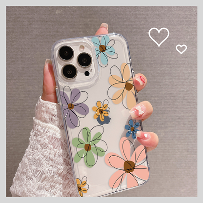 Cute Line Art Flower Clear Silicon Case Cover