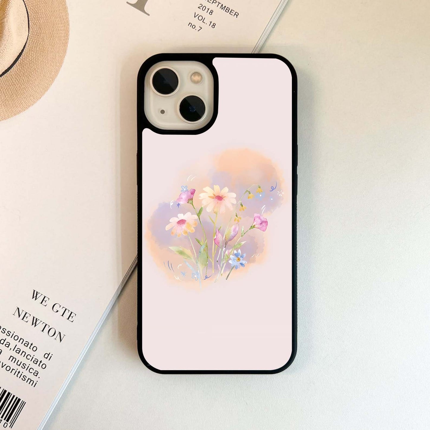 Biege Shading Flowers Glass Case