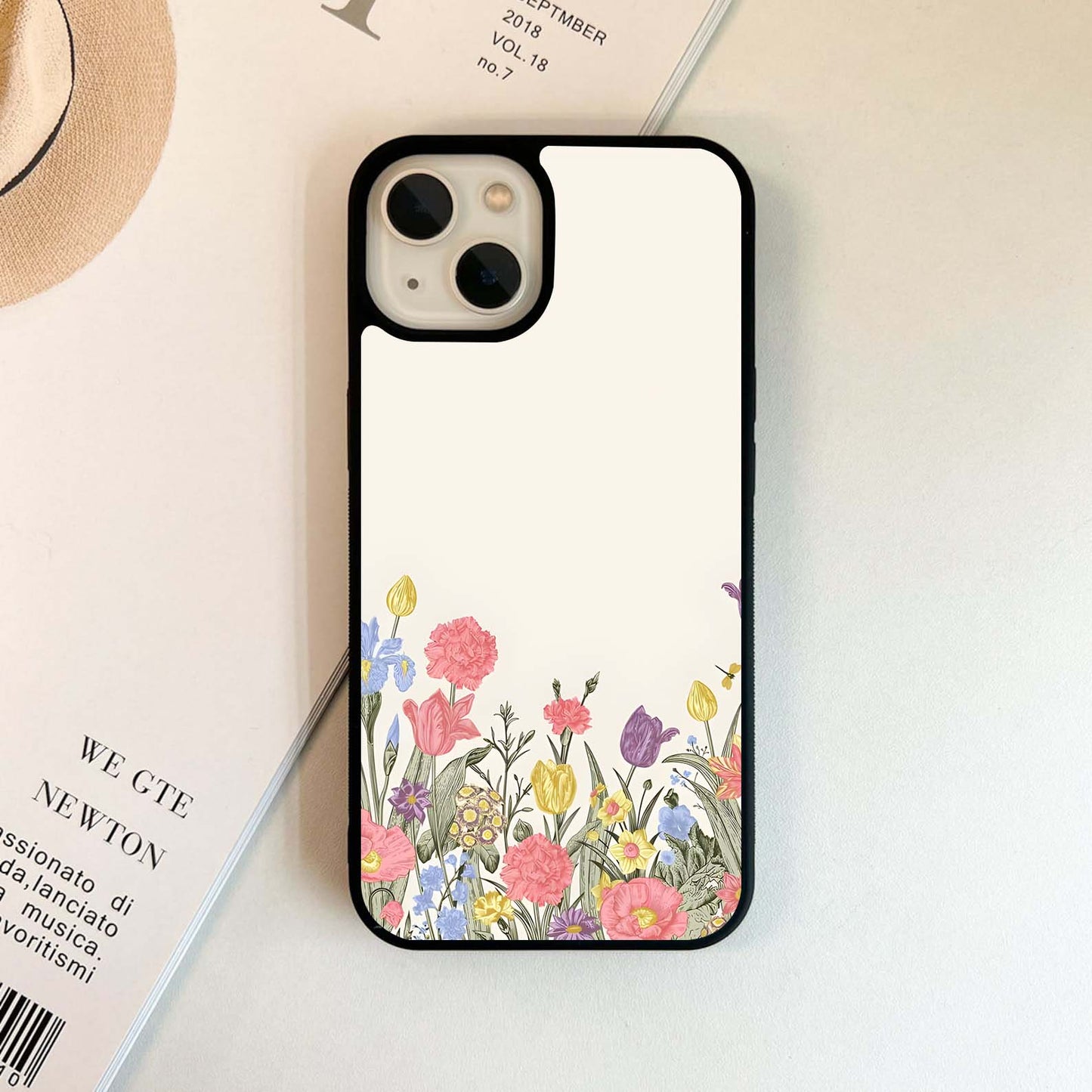 Biege With Colored Flower Glass Case