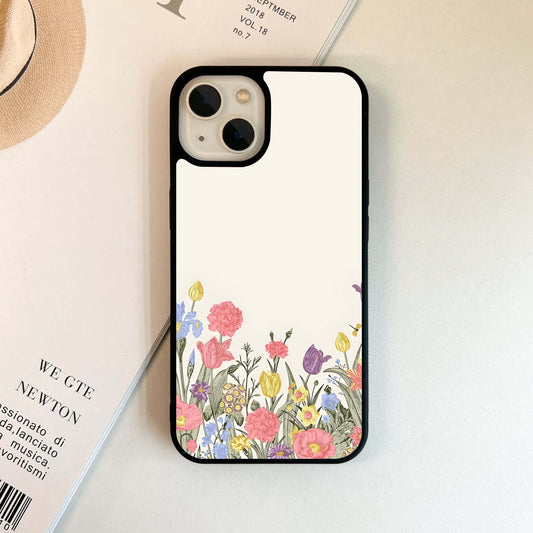 Biege With Colored Flower Glass Case