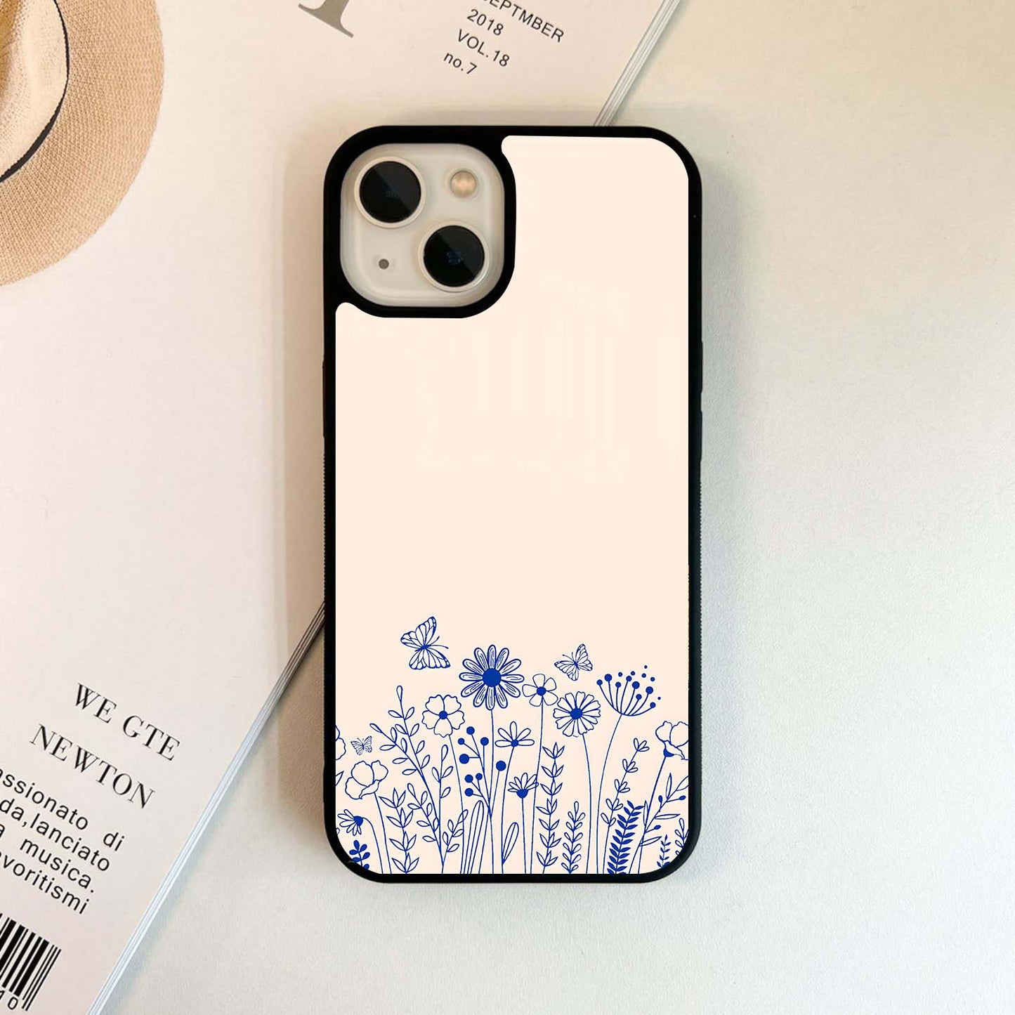 Blue Floral Art Glass Case