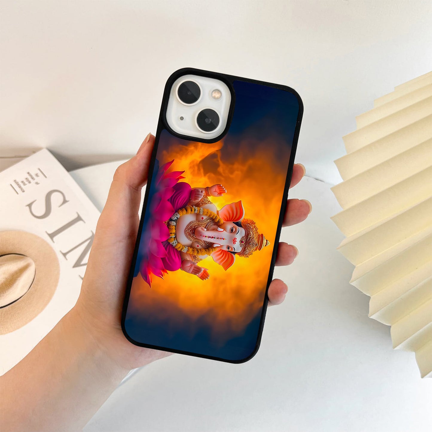 Lotus Ganesha Glow Glass Case