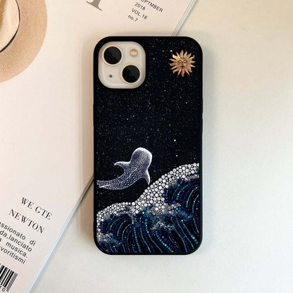 Dolphins Waving Art Glass Case