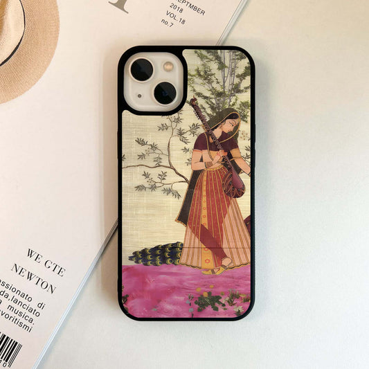 Lady With Veena Art Glass Case