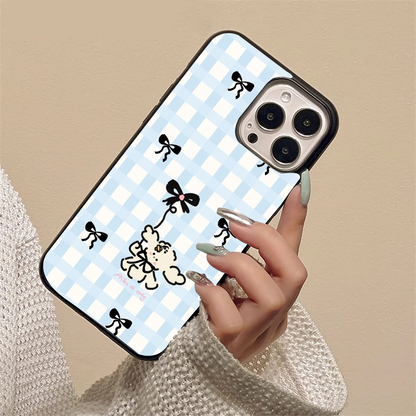 Blue Checker With Puppy Pattern Glass Case