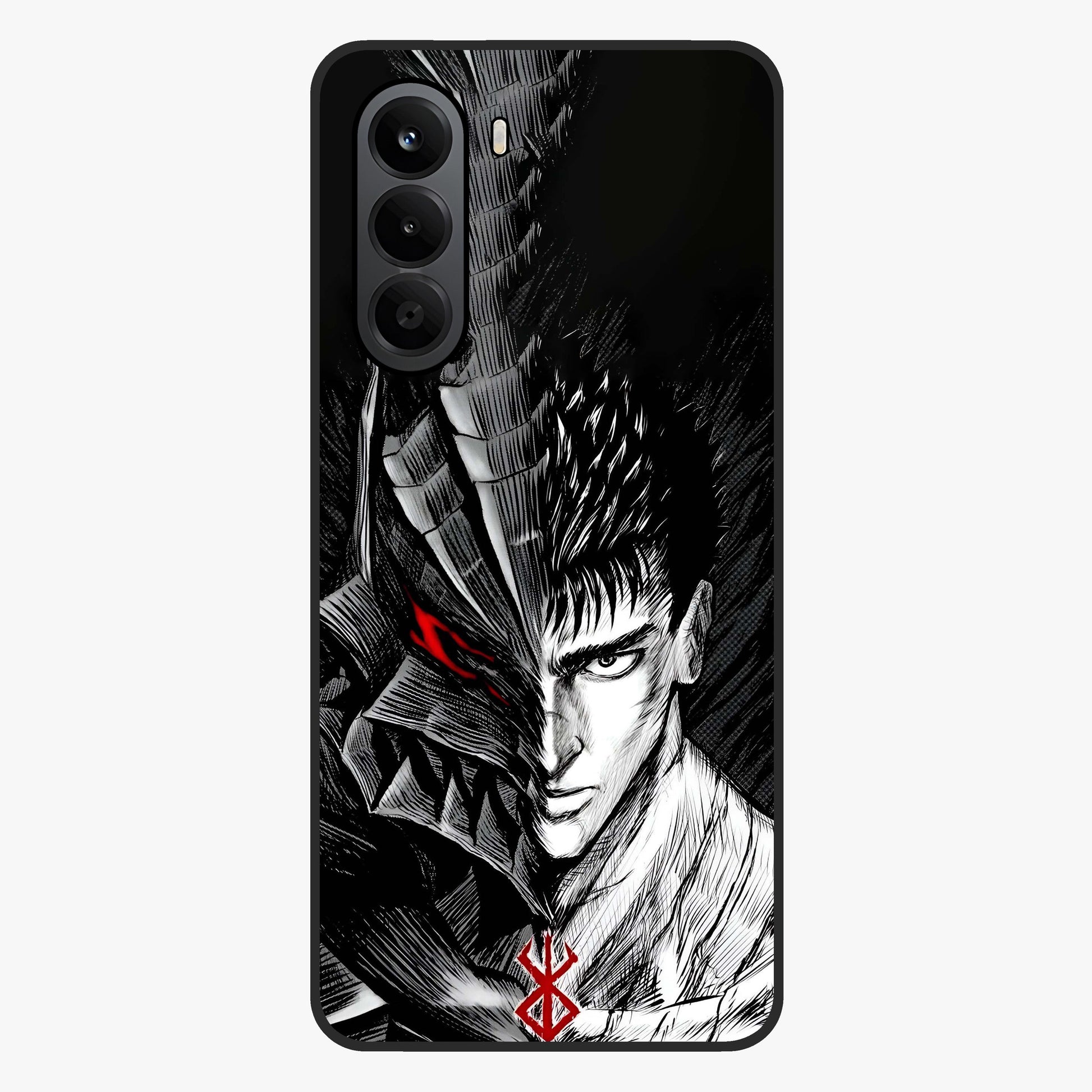 Berserker Blood Oath Glass Case showing flat back view with fierce warrior inspired artwork and glossy glass finish.