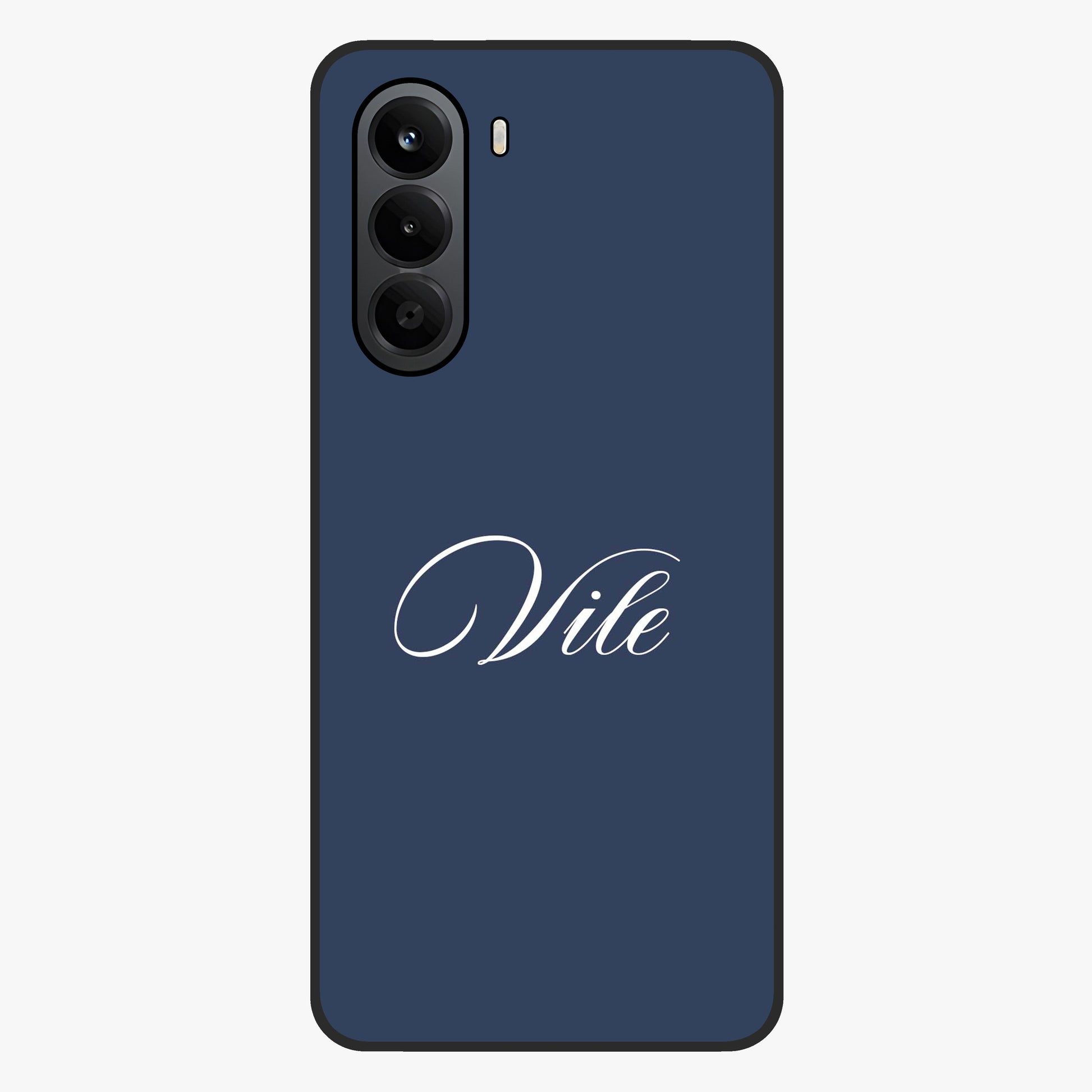 Blue Background Personalized Custom Name Glass Case showing flat back view with minimal blue background and custom name design.