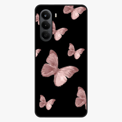 Butterfly Pattern Glass Case showing flat back view with elegant butterfly pattern artwork and glossy glass finish.
