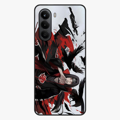 Crimson Crow Illusion Glass Case showing flat back view with artistic crow illusion artwork and glossy glass finish.