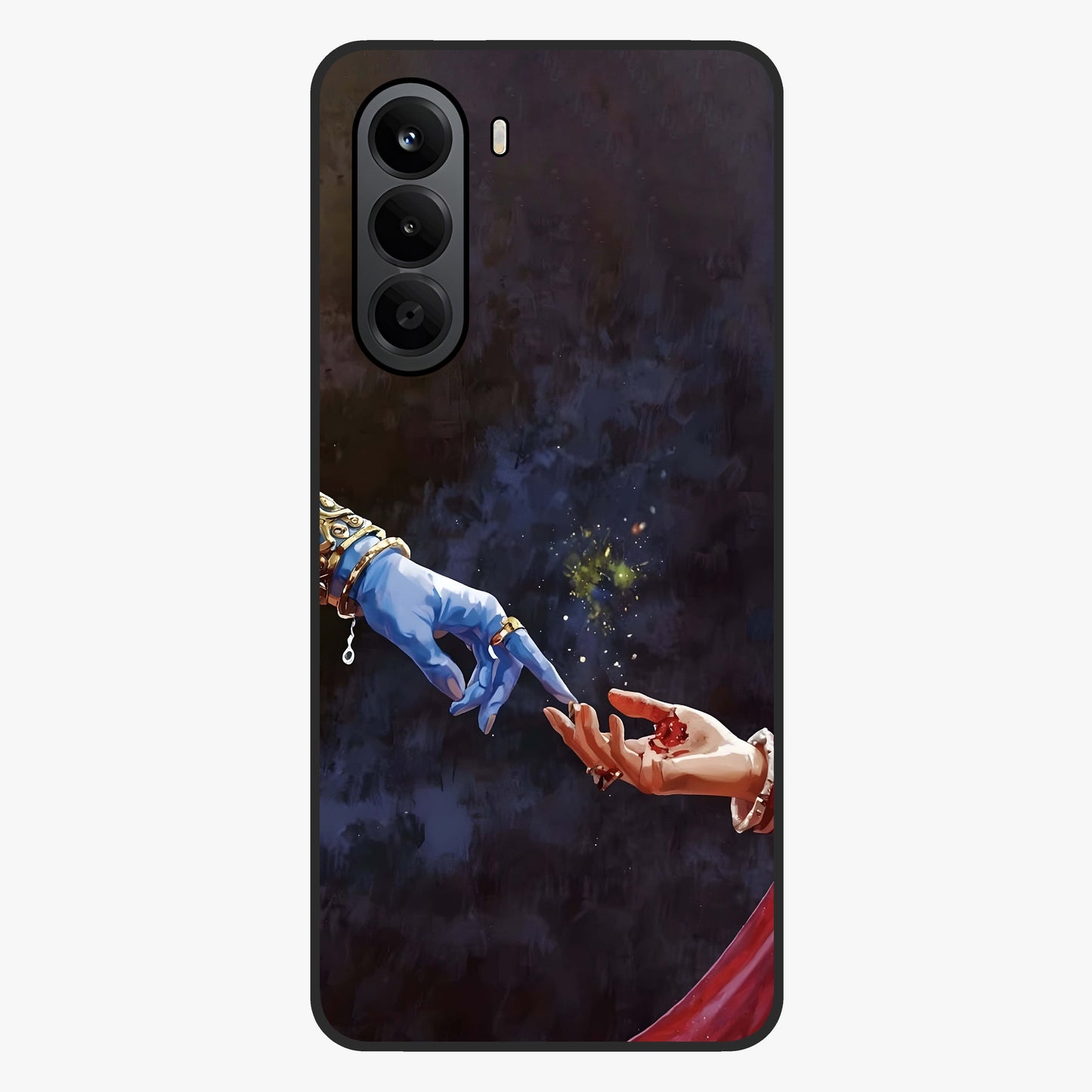 Divine Touch Eternal Glass Case showing flat back view with spiritual themed artwork and glossy glass finish.