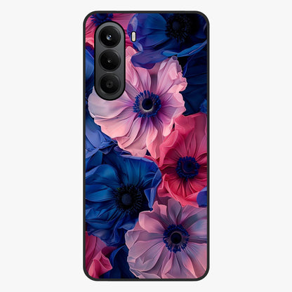 Flower Paper Art Pattern Glass Case showing flat back view with paper cut style floral artwork and glossy glass finish.