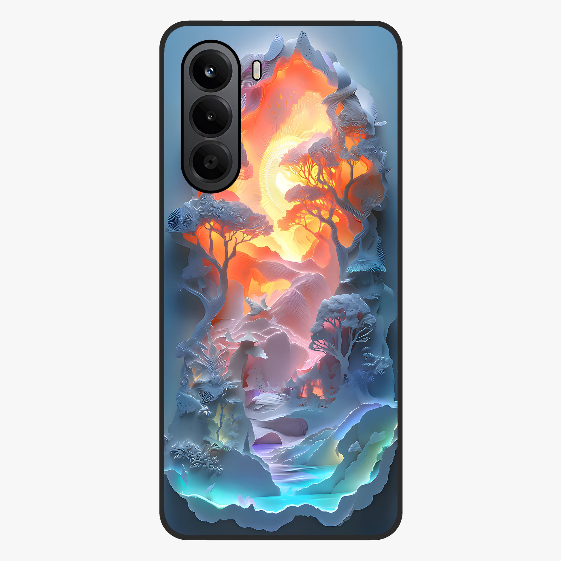 Glow Forest Portal Glass Case showing flat back view with glowing forest portal artwork and glossy glass finish.
