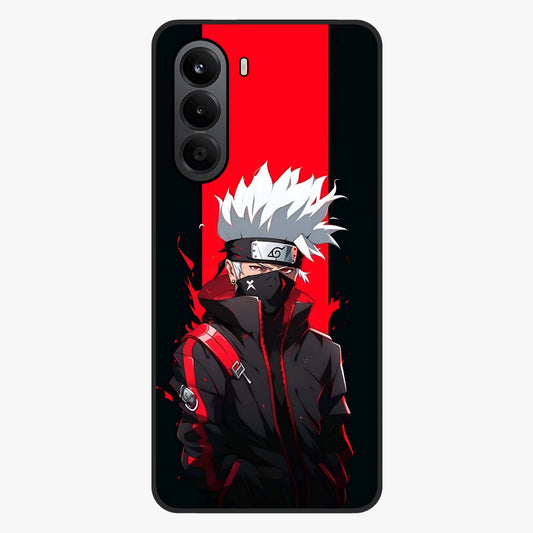 Kakashi Scarlet Shadow Glass Case showing flat back view with powerful anime ninja artwork and glossy glass finish.