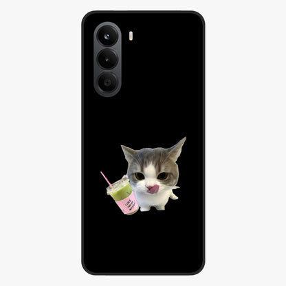 Matcha Cat Style Glass Case showing flat back view with cute matcha themed cat artwork and glossy glass finish.