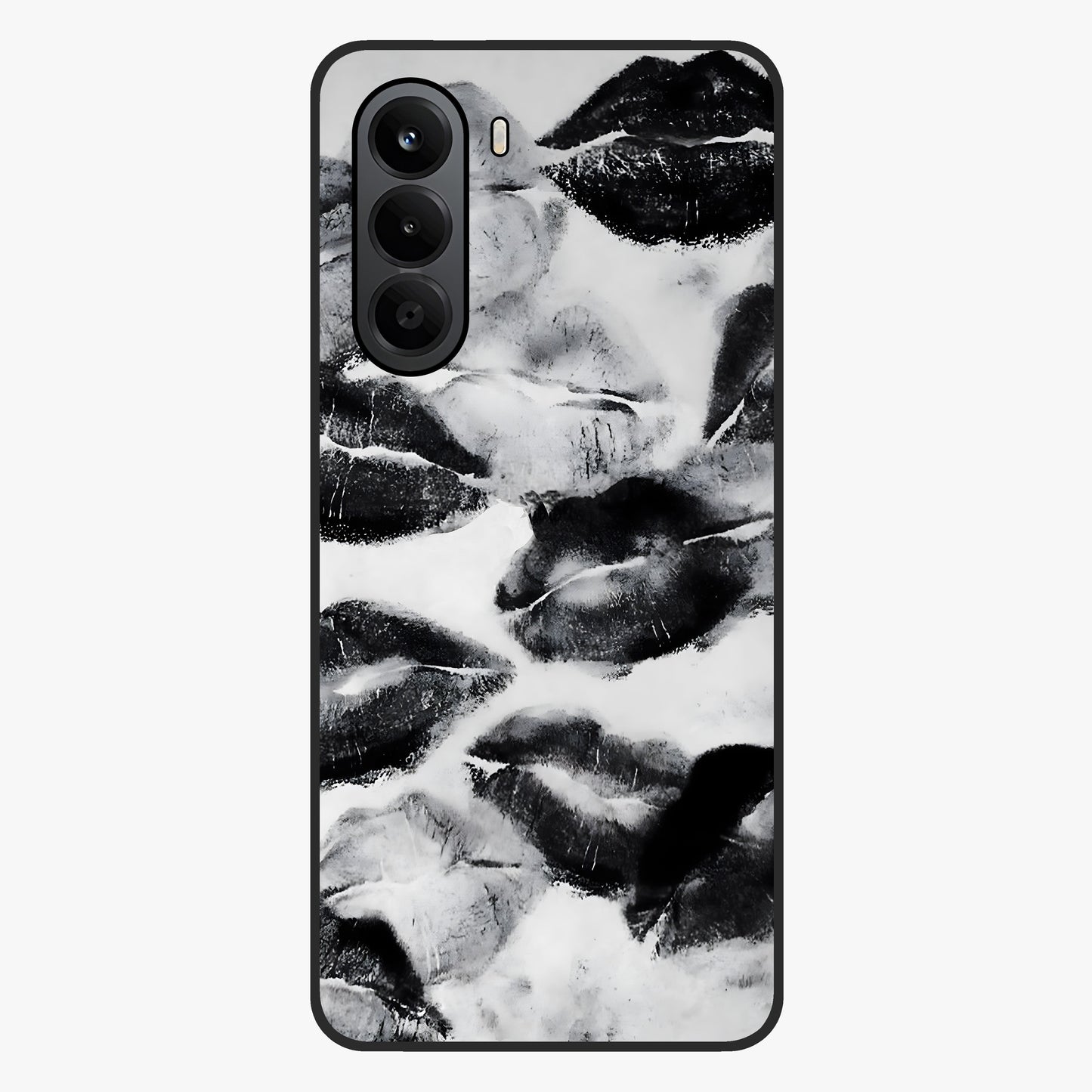 Midnight Kiss Marks Glass Case showing flat back view with lipstick kiss mark artwork and glossy glass finish.