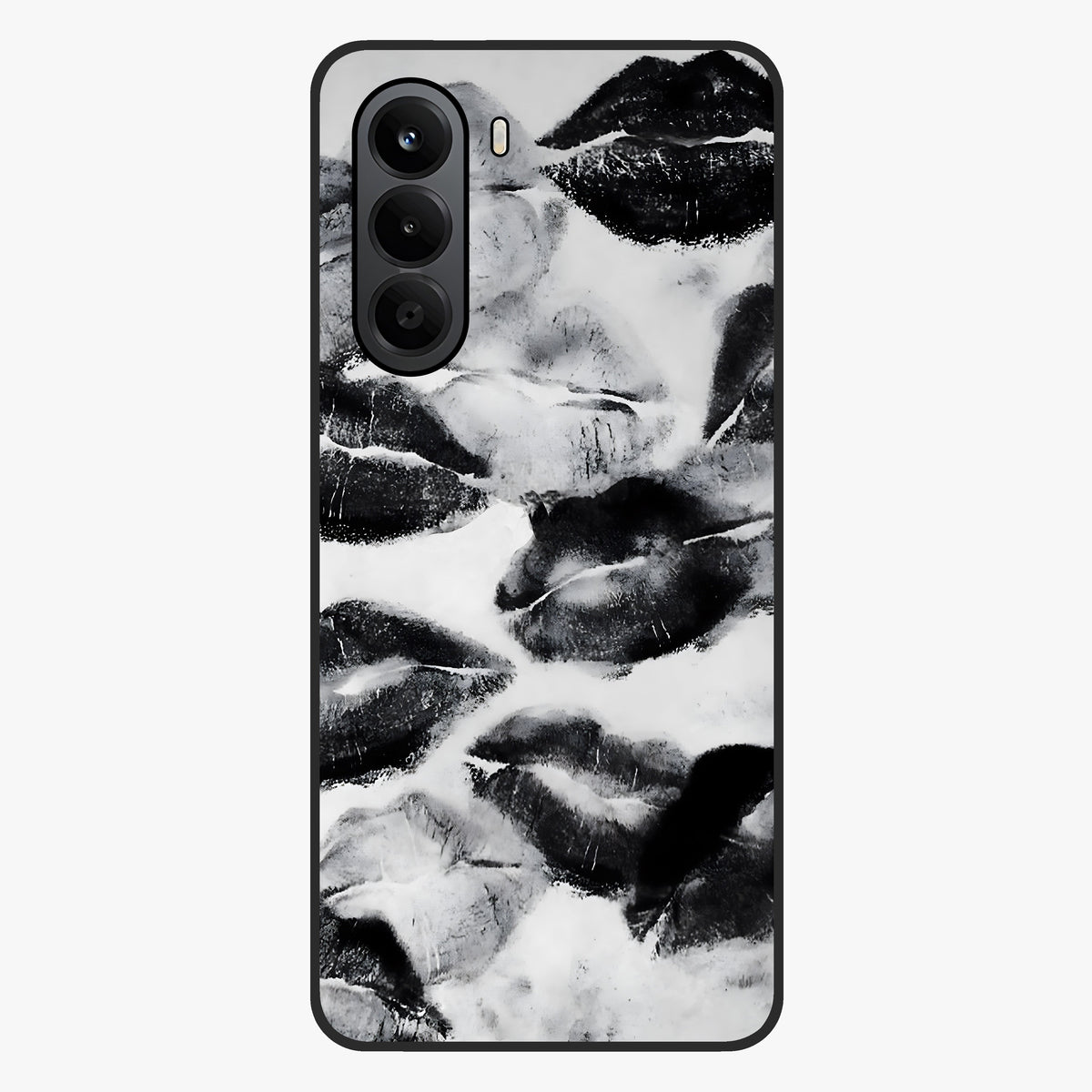 Midnight Kiss Marks Glass Case showing flat back view with lipstick kiss mark artwork and glossy glass finish.