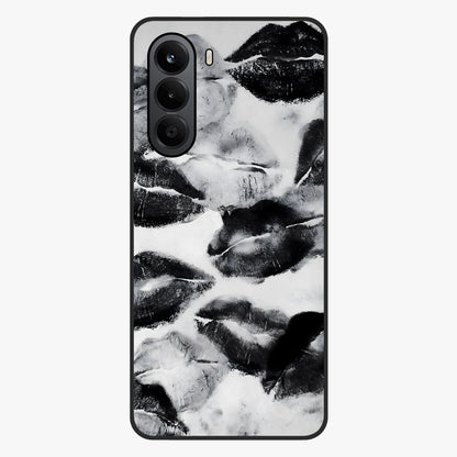 Midnight Kiss Marks Glass Case showing flat back view with lipstick kiss mark artwork and glossy glass finish.