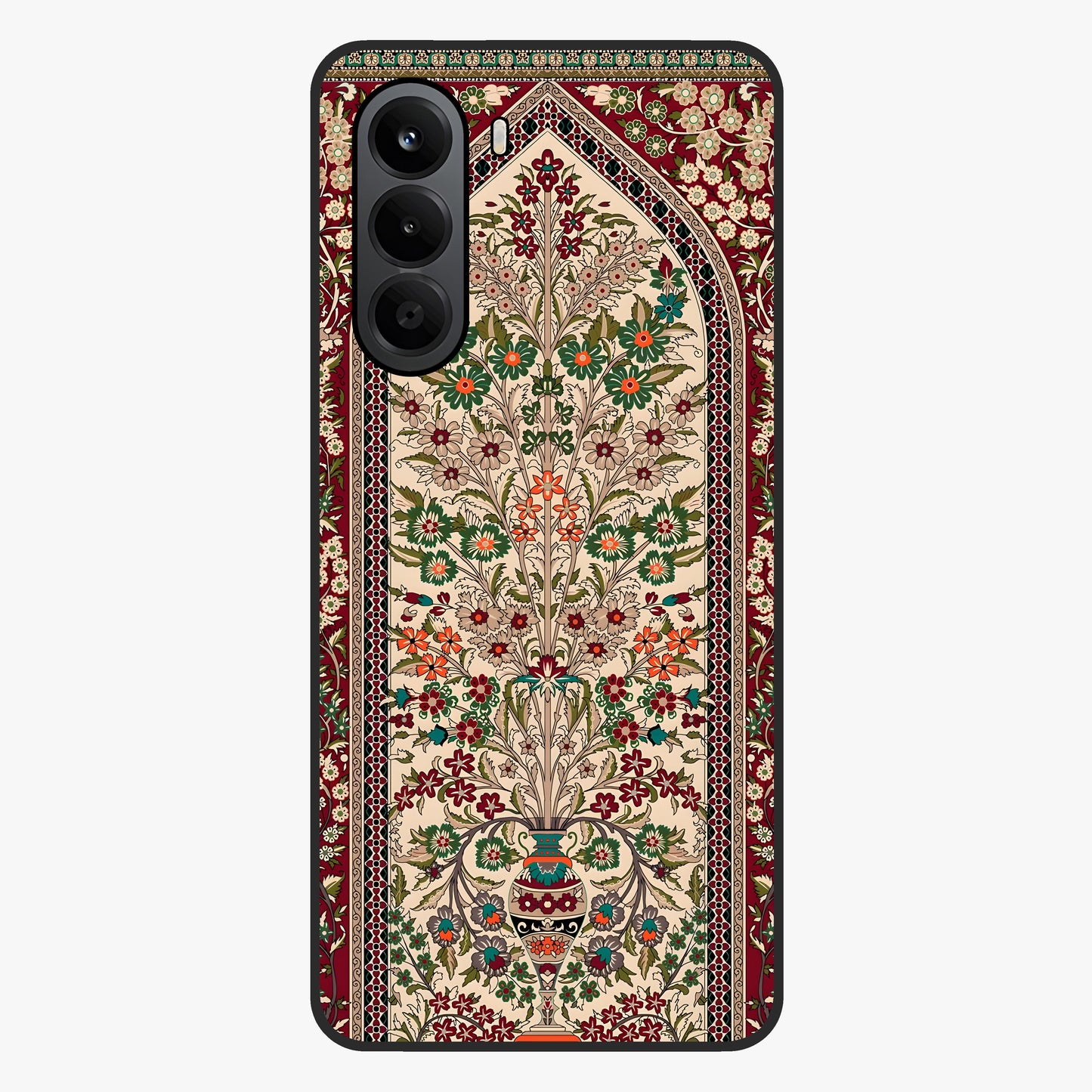Persian Inspired Glass Case showing flat back view with ornate Persian style pattern artwork and glossy glass finish.