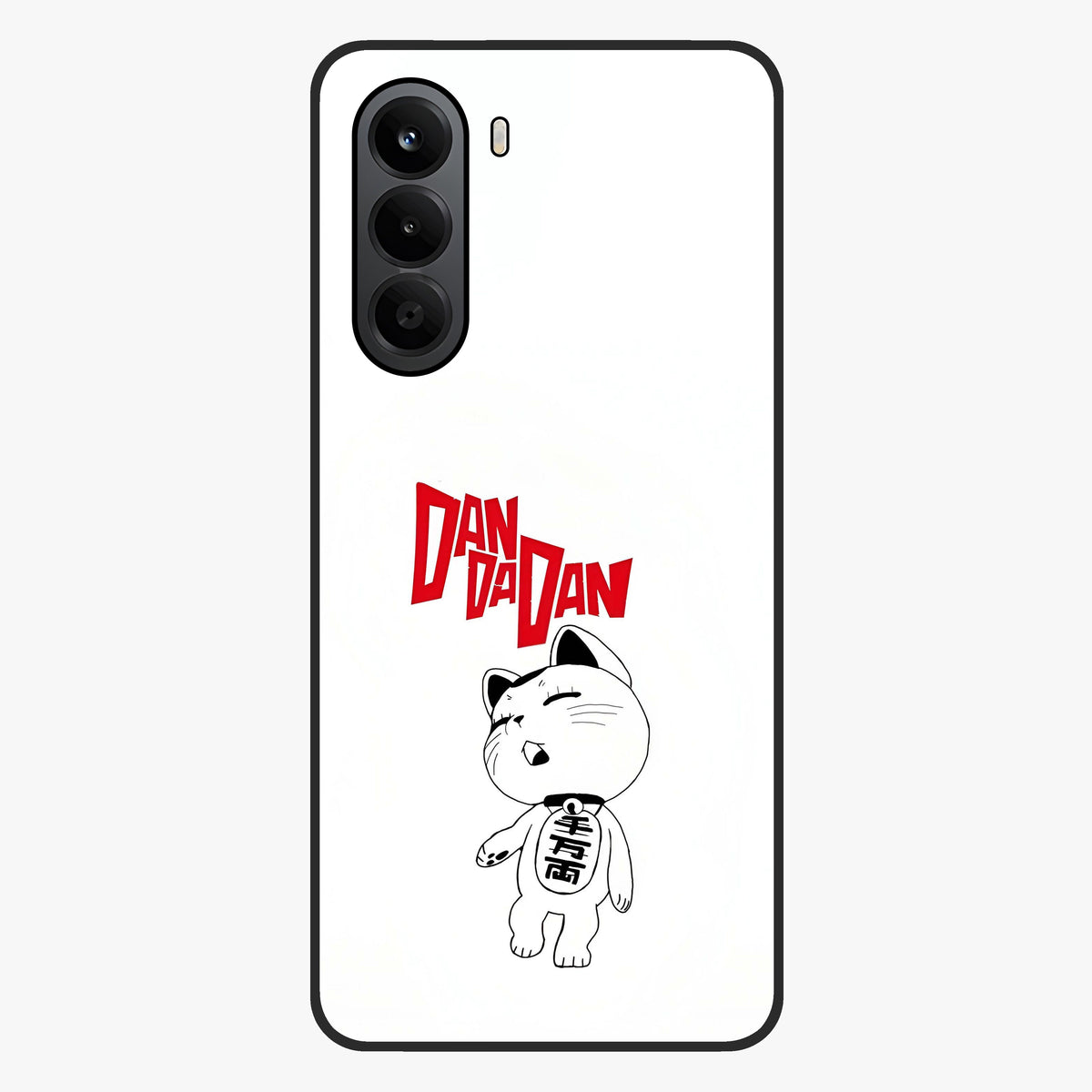 Playful Spirit Charm Glass Case showing flat back view with cheerful charm themed artwork and glossy glass finish.