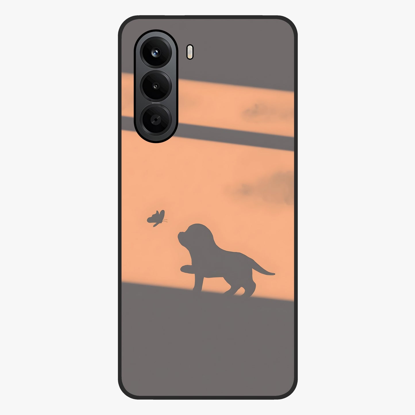 Puppy Shadow Art Glass Case showing flat back view with cute puppy shadow style artwork and glossy glass finish.