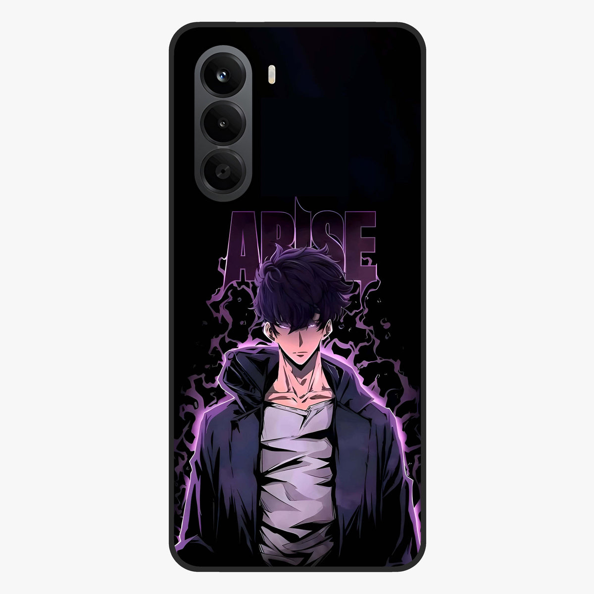 Shadow Monarch Awakening Glass Case showing flat back view with powerful dark monarch themed artwork and glossy glass finish.