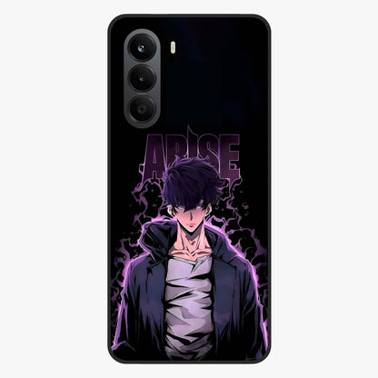 Shadow Monarch Awakening Glass Case showing flat back view with powerful dark monarch themed artwork and glossy glass finish.