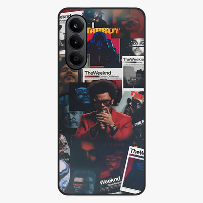 The Weeknd Glass Case showing flat back view with music inspired artistic portrait artwork and glossy glass finish.