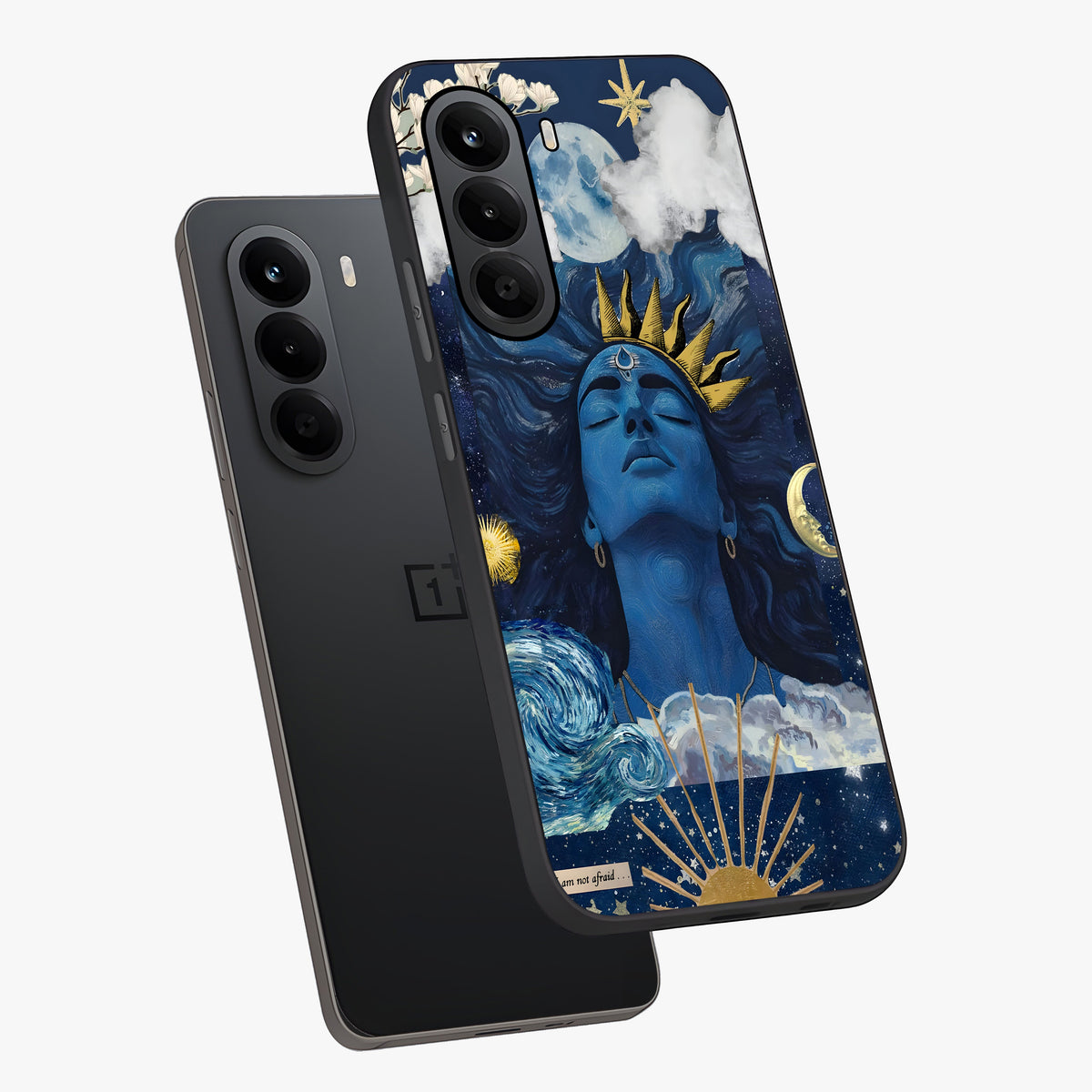 Aesthetic Lord Shiva Glass Case displayed in angled mockup highlighting spiritual Shiva illustration and sacred aesthetic design.