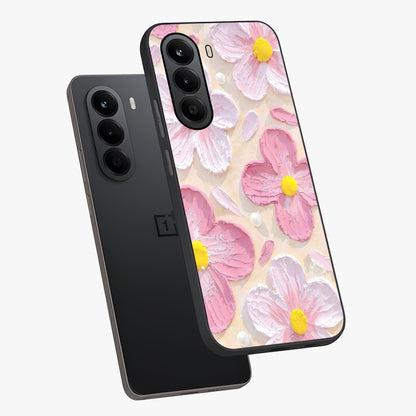Blush Bloom Texture Glass Case displayed in angled mockup highlighting subtle bloom pattern with aesthetic pastel design.