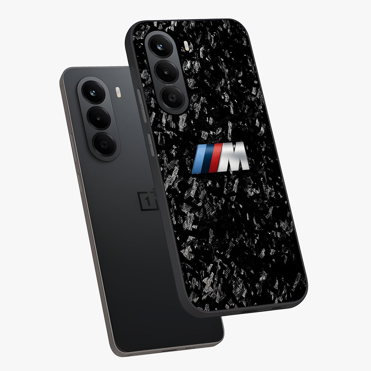 Carbon Speed Mark Glass Case displayed in angled mockup highlighting racing inspired carbon design and sleek aesthetic style.