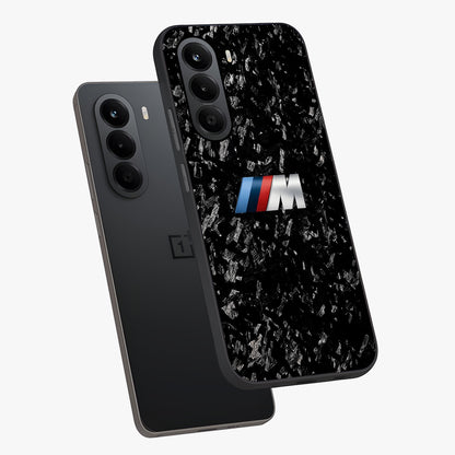 Carbon Speed Mark Glass Case displayed in angled mockup highlighting racing inspired carbon design and sleek aesthetic style.