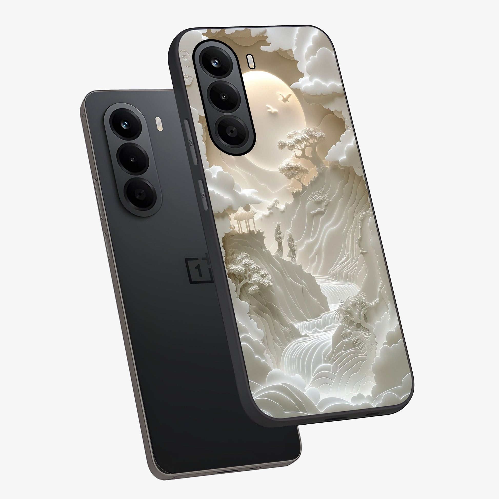 Celestial Origami Glass Case displayed in angled mockup highlighting geometric origami design with cosmic aesthetic theme.