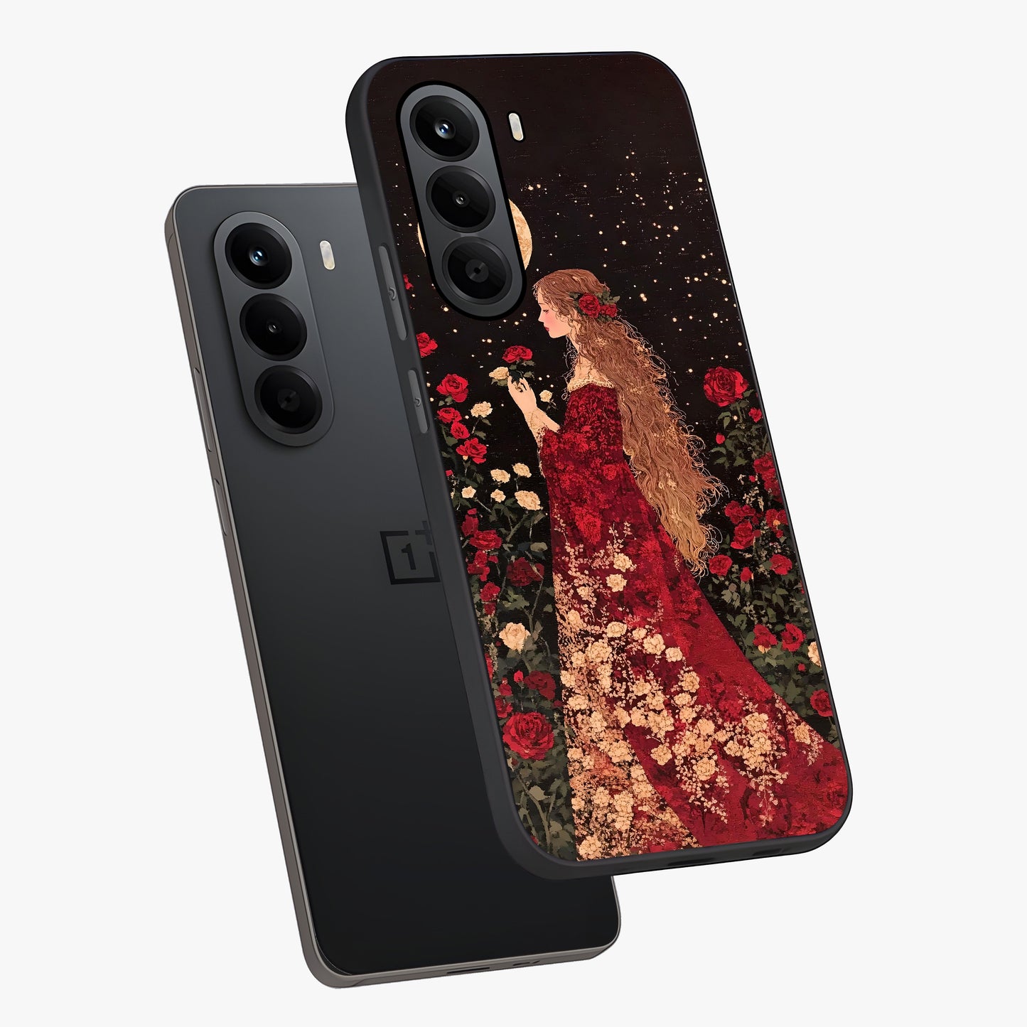 Crimson Dreams Glass Case displayed in angled mockup highlighting soft crimson aesthetic design with artistic theme.