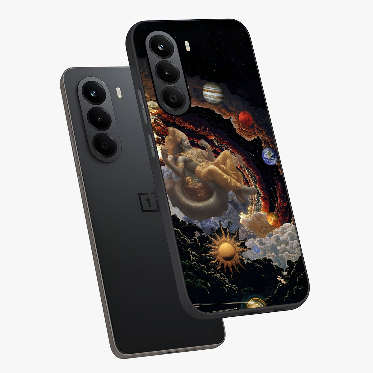 Galactic Divine God Glass Case displayed in angled mockup highlighting powerful celestial deity illustration with galactic aesthetic.