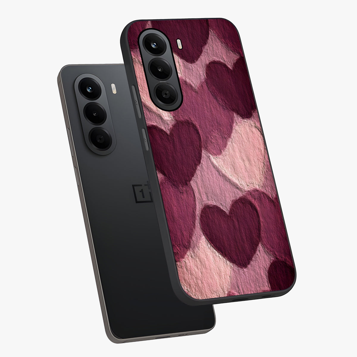 Layered Paper Hearts Glass Case displayed in angled mockup highlighting creative paper craft heart design with romantic aesthetic.