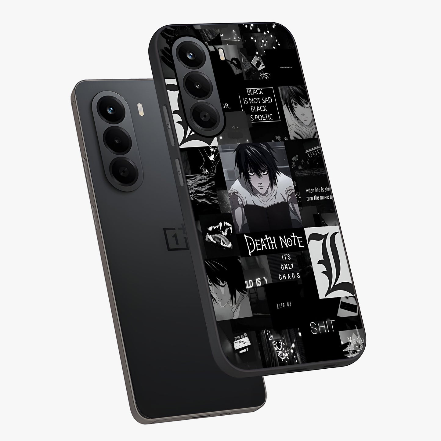 Midnight Chaos Mind Glass Case displayed in angled mockup highlighting chaotic artistic design with dramatic midnight aesthetic.